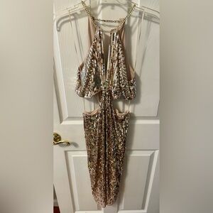 Express Sequin Party Dress in Gold